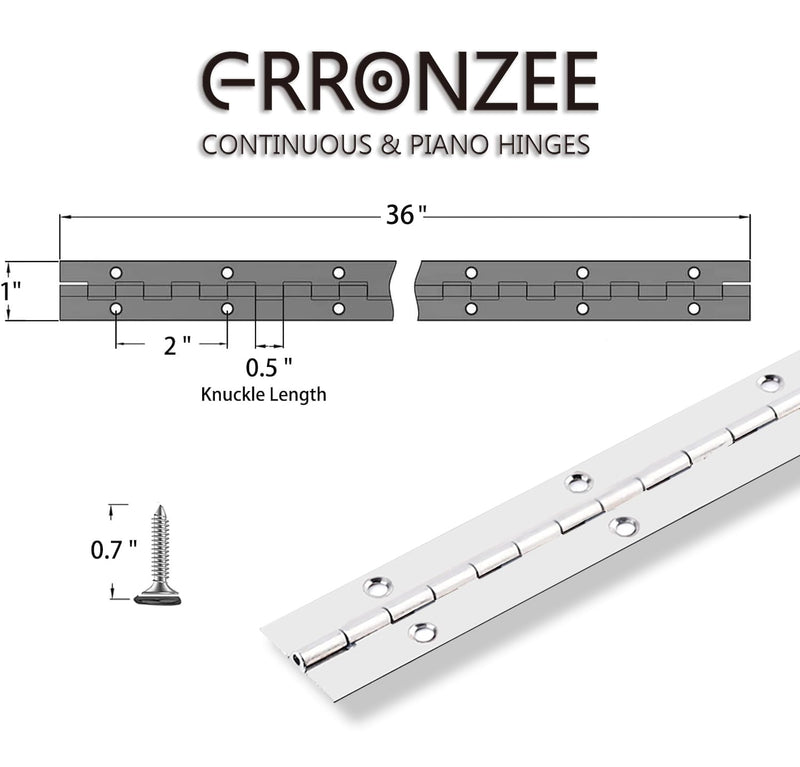 Piano Hinge 36" x 1" Stainless Steel Continuous & Piano Hinge Heavy Duty Piano Hinges, 0.04" Leaf Thickness, 0.5" Knuckle Length, Screw Included 36IN