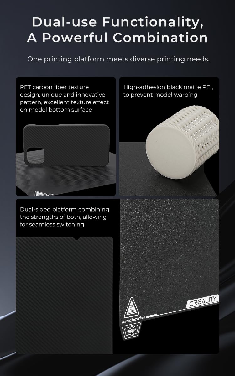 Creality Upgraded K1 Max Double-sided Printing Platform 315*310mm (Glossy PET + Matte PEI), without Soft Magnetic Sticker for 3D Printer CR-10 Smart/Pro/Ender-3 Max/Max Neo/10S PRO/PRO V2/V3/CR-X/Pro