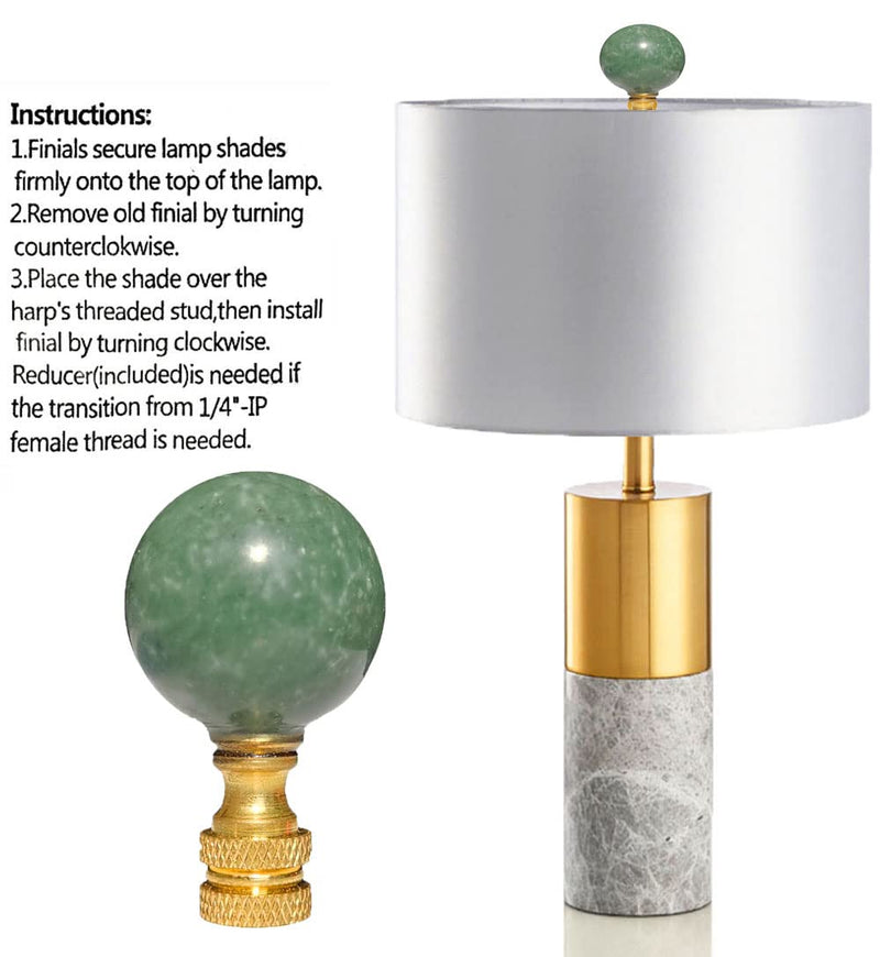 2Pcs Green Natural Stone Shaped Lamp Finial 2 Inch Lamp Shade Finial Decoration Accessories with Polished Brass Base Style A