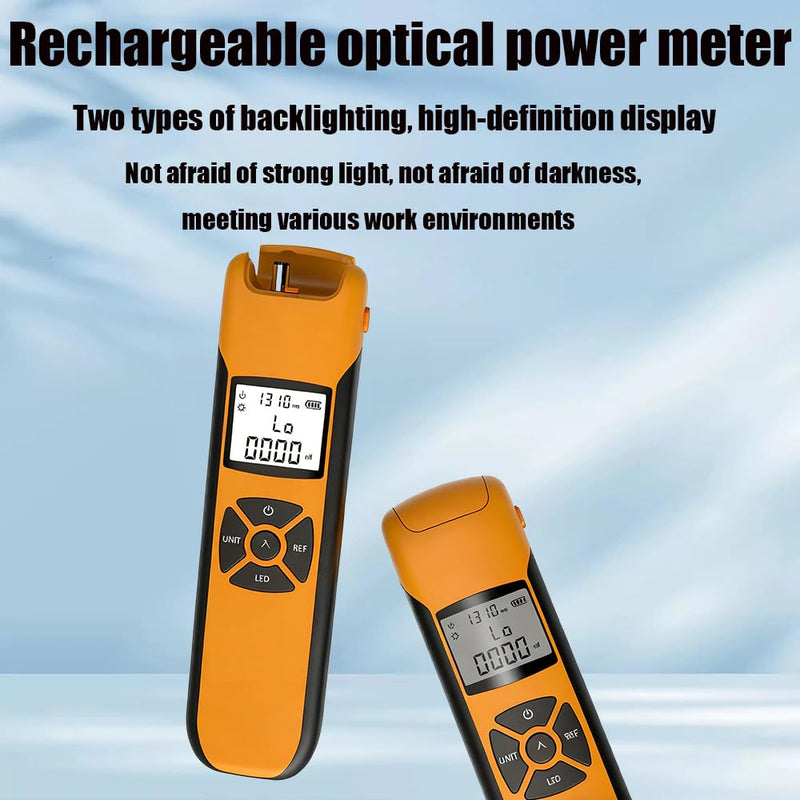 2pcs Rechargeable mini OPM 2 in 1 Function Optical Power Meter -70+6dbm with FC-LC Adapter and LED Lighting Portable Fiber Optic Tester SC/FC/ST Universal Interface