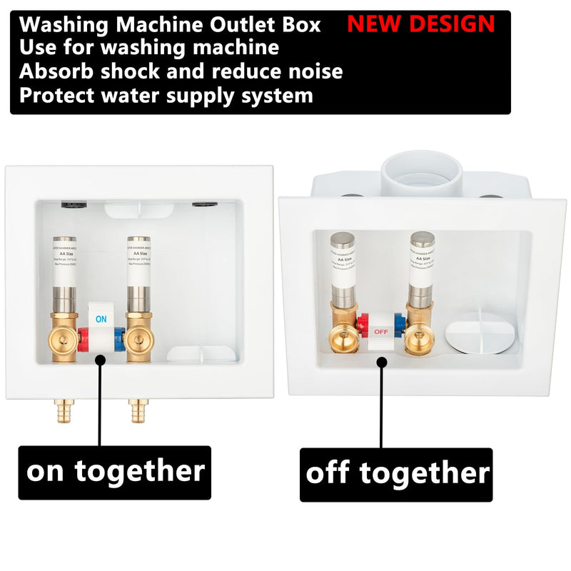(1 Pack) Lidertik Washing Machine Outlet Box Crimp PEX-B, Single Control Valve with Stainless Steel Hammer Arrestors, Inlet 1/2 inch PEX-B F1807 Crimp Barb x Outlet 3/4 inch Male Thread LI-XYJH-621-M SS-Crimp PEX-B