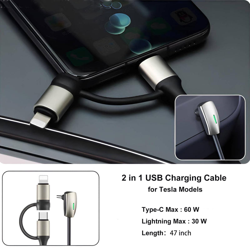 2 in 1 USB C to L,USB C to USB C Fast Charging Cable for 2026 Tesla Model 3/Y/X/S/Cybertruck 90° Right-Angle Charging Cable Compatible with iPhone 11/12/13/14 and Vehicles Dock(4FT,60W) 2 in1