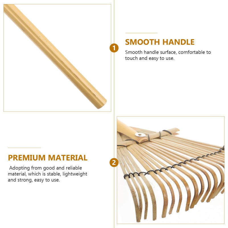 Bamboo Rake for Leaves Garden Hand Rake Lightweight 23.4 Inch Wooden Handle Lawn for Soil Loosening Gardening and Yard Care | for Leaves Soil Spreading Lawn Care Yard Tool for Landscaping 23.38x6.68X1.57In