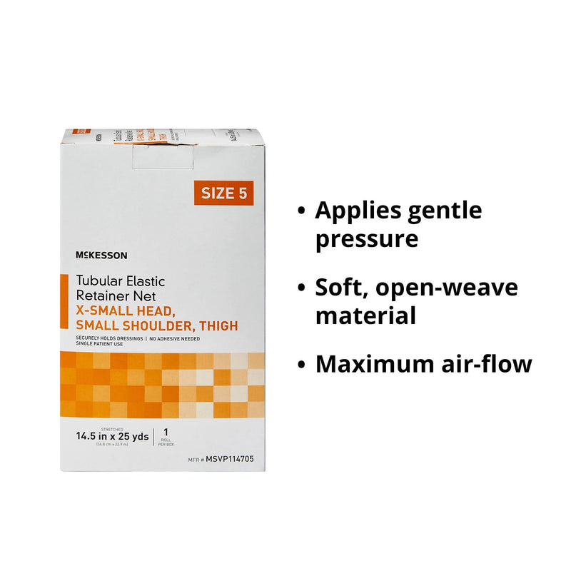 McKesson Tubular Elastic Retainer Net Dressing, Non-Sterile, Small Head, Medium Shoulder, Thigh, Size 6, 18 1/2 in x 25 yd, 1 Count, 1 Pack Size 6 1 Count