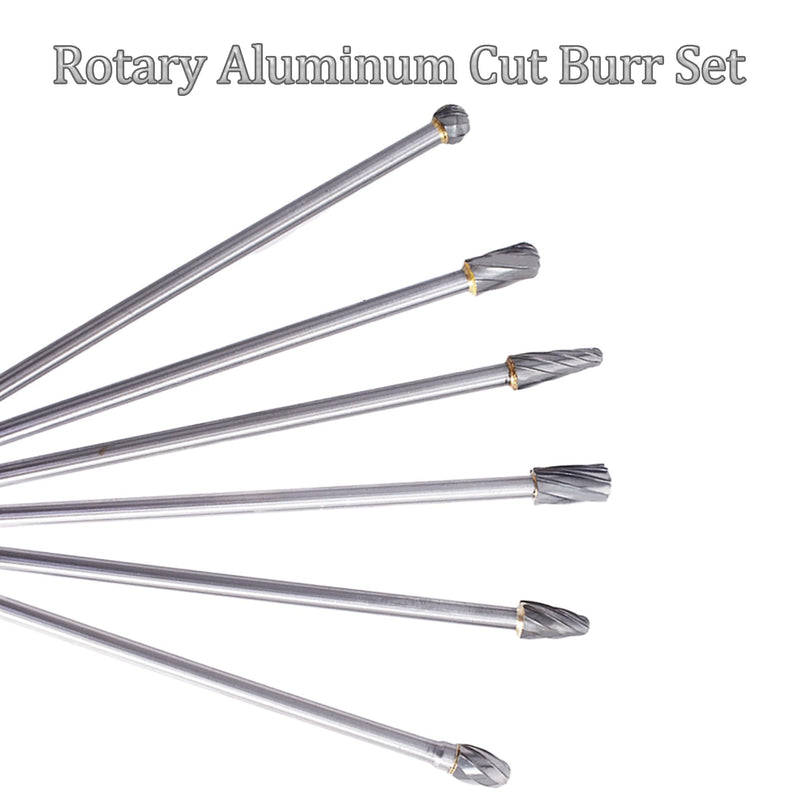 kimllier 6Pcs 10mm Rotary Aluminum Cut Burr Set 6mm 1/4 Inch Head 150mm Carbide Bit Fit for Woodworking, Drilling, Metal Carving, Engraving, Polishing