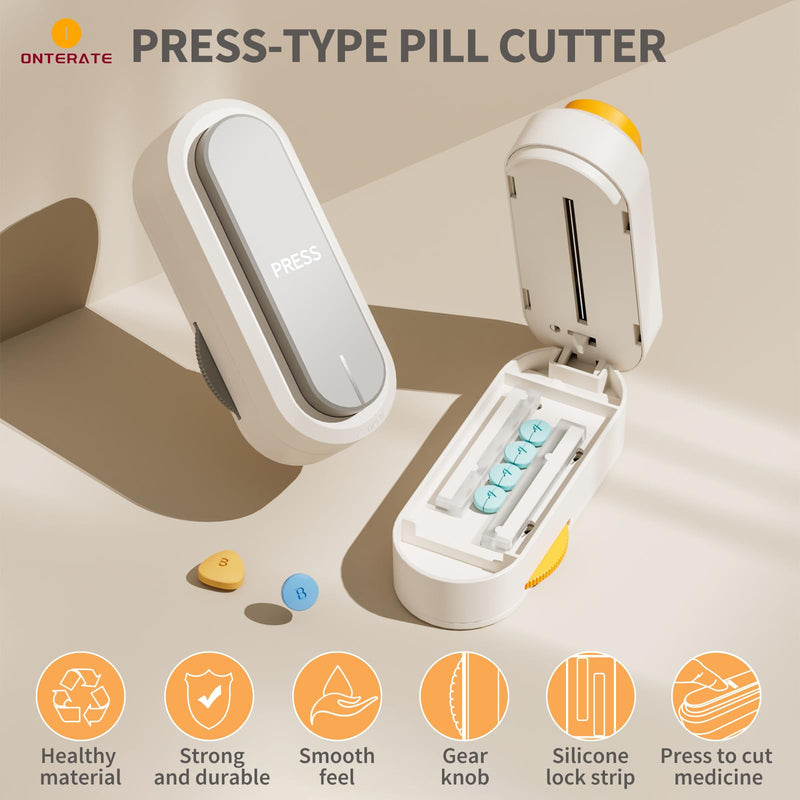 Pill Cutter Splitter for Small & Large Pills, Adjustable Pill Splitter with Safety Guard Hidden Sharp Stainless Steel Blade, Portable Tablets Cutter Cutting Tablets in Half at a Time (Grey)