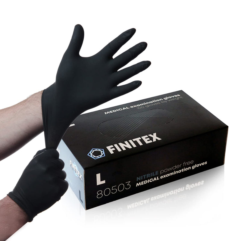 FINITEX - Black Nitrile Disposable Gloves, 5mil, Powder-free, Medical Exam Gloves Latex-Free 100 PCS For Cleaning Food (Large) Large
