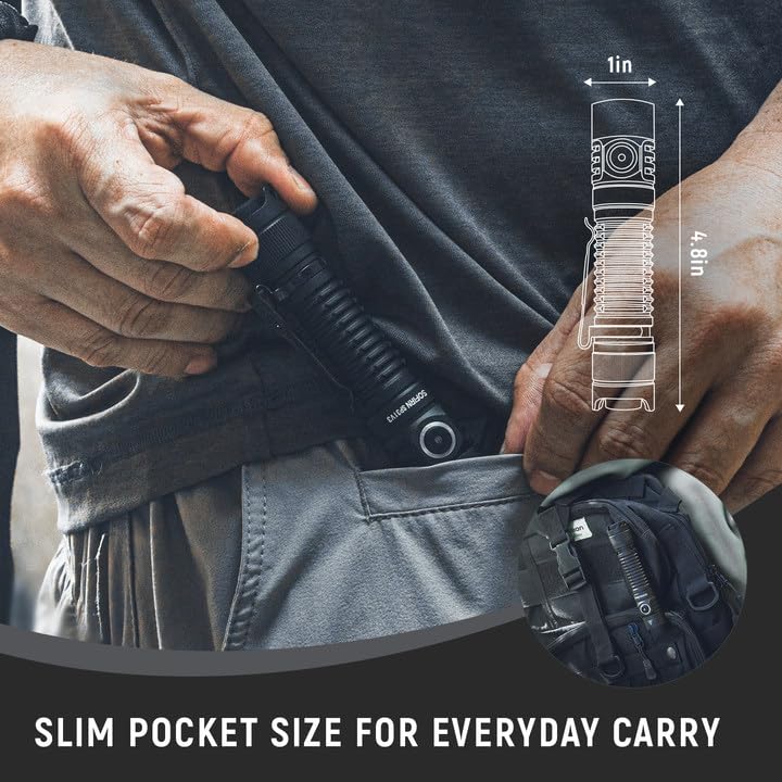Sofirn SP31 V3 Tactical Flashlight Rechargeable, 2000 High Lumen Pocket Flashlight with Powerful LED, Dual Switches and Battery for EDC, Home, Emergency, Heavy Duty, IP68 Waterproof / Compact Built Black