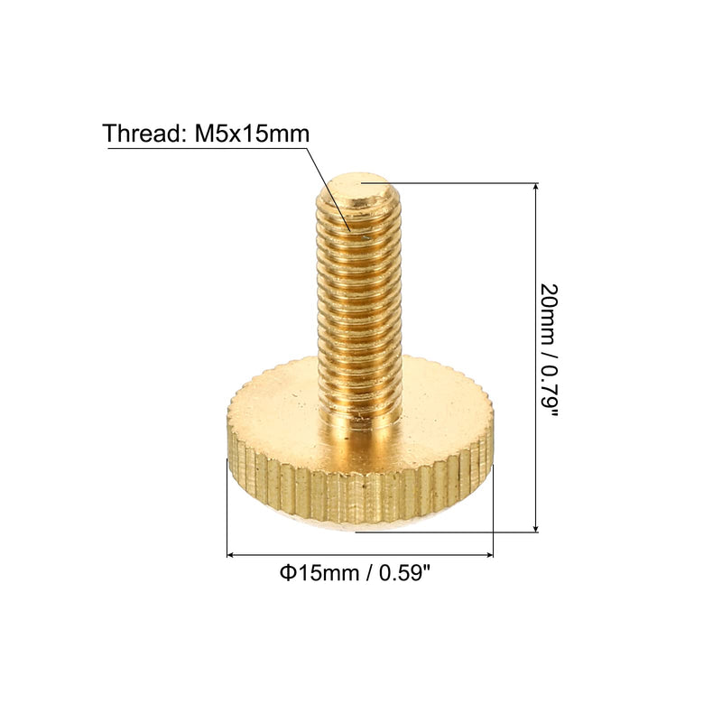 PATIKIL M5x15mm Knurled Thumb Screws, 5 Pack Flat Tip Brass Bolts Grip Knobs Fasteners with Straight Shoulders for Lighting Furniture Electronic Mechanical