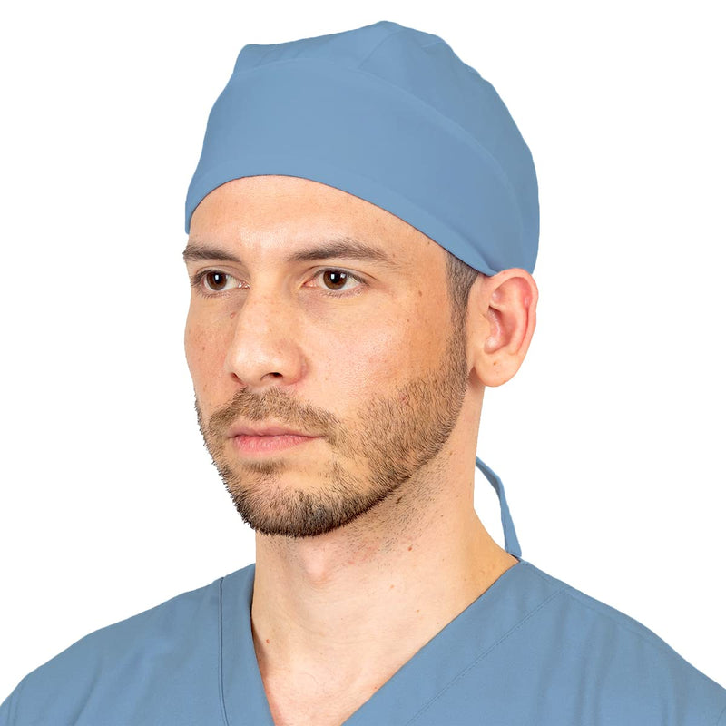Two Pack Scrub Caps for Men and Women with Adjustable Ties and Spandex Fabric One Size Light Blue