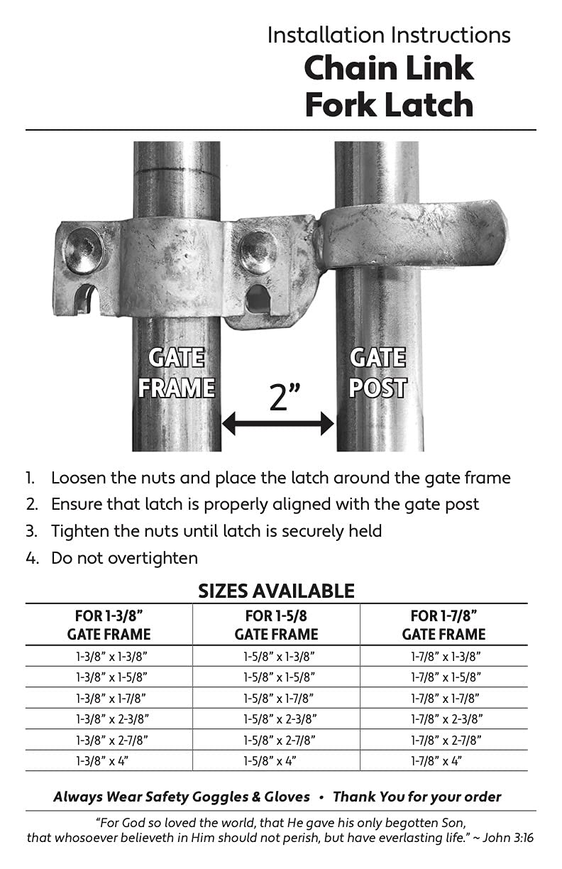1-5/8" x 4" Chain Link Fence Gate Fork Latch - Fence Gate Latch - Galvanized Fence Gate Latch with Hole for Padlock 1-5/8" x 4"