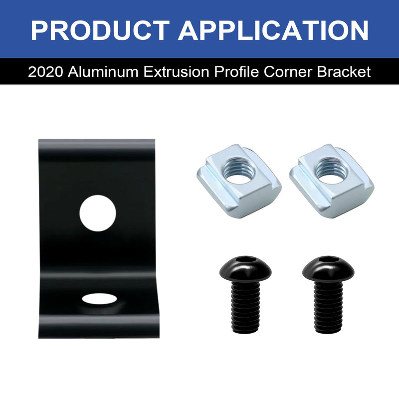 24 Pack 2020 Corner Bracket Connector 20 Series Aluminum Extrusion Profile Accessories Hardware, 90 Degree Angle Bracket for 20x20 Extruded Aluminum Black 20-Corner 2Hole