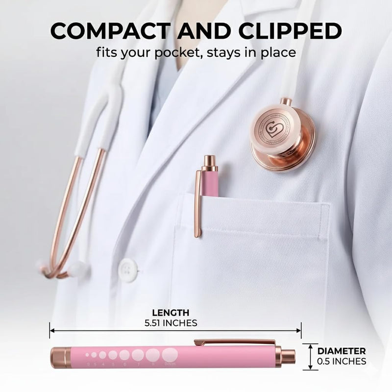 2PCS Professional Pen Light with Pupil Gauge and Ruler-Bright White LED Medical Penlight for Nurses, Doctors, EMTs-Compact, Portable, Without Battry (Pink&Purple) Pink&Purple