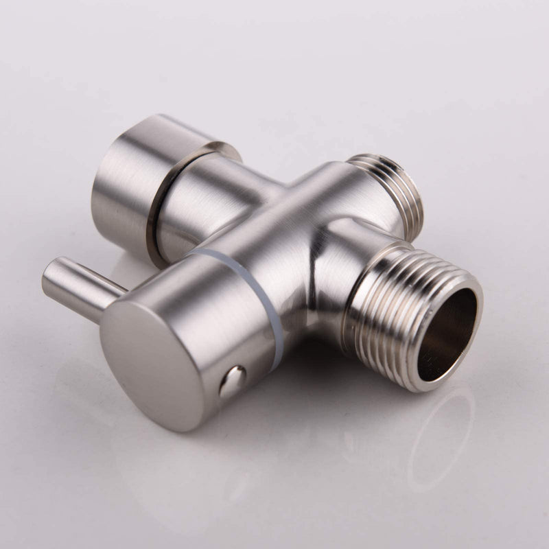 3-Way Solid Brass Brushed Nickel Shower Arm Diverter Valve G1/2 Thread - Universal Bathroom Replacement for Handheld and Fixed Showerheads - Tool-Free Installation Leak-Proof Design
