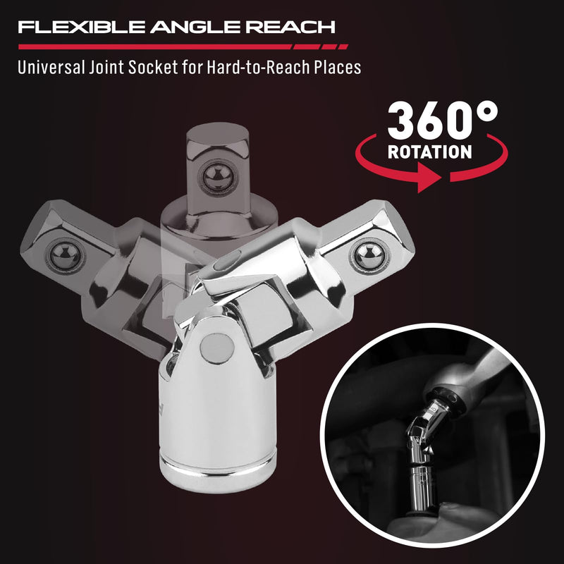 3/8" Socket Extension Bar Set: 4-Piece Professional Socket Extension Set Include 3, 6, and 10 Inch Extensions and 3/8 Inch drive Universal Joint Socket, Premium Cr-V Steel Construction