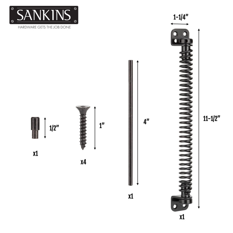 11-1/2" Gate Spring Self Closing Heavy Duty Outdoor Door Spring Automatic Metal Gate Closure Hardware with Adjustable Tool for Wooden and Vinyl Fence, Black 1