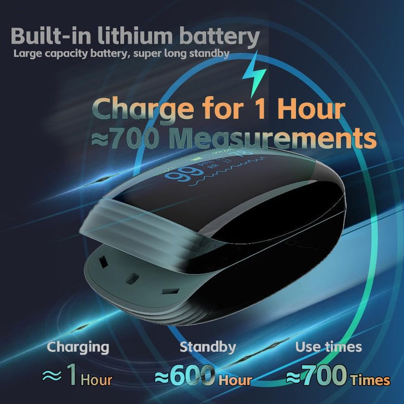 Rechargeable Pulse Oximeter Fingertip Oxygen Monitor Fingertip with SpO2 Pulse Rate and PI RR OLED Precision Fast Oximeter SpO2 Reading Outdoor Sports Home (Black)
