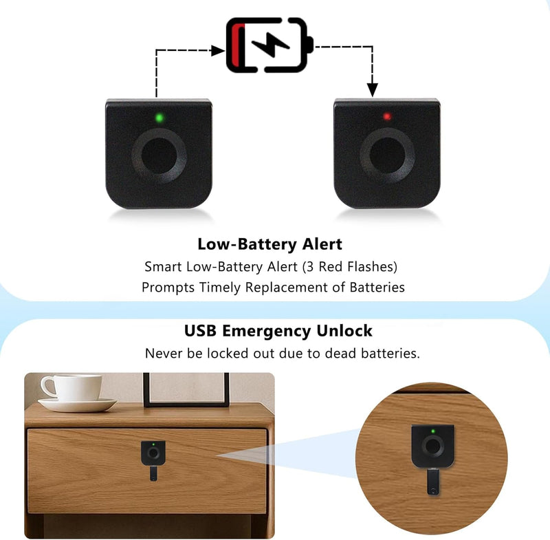 UMIKSMART Smart Cabinet Lock Fingerprint Cabinet Lock Keyless Biometric Drawer and Wardrobe Lock Hidden Hole-Free DIY Installation Secure Smart Lock for Home Office Furniture Storage