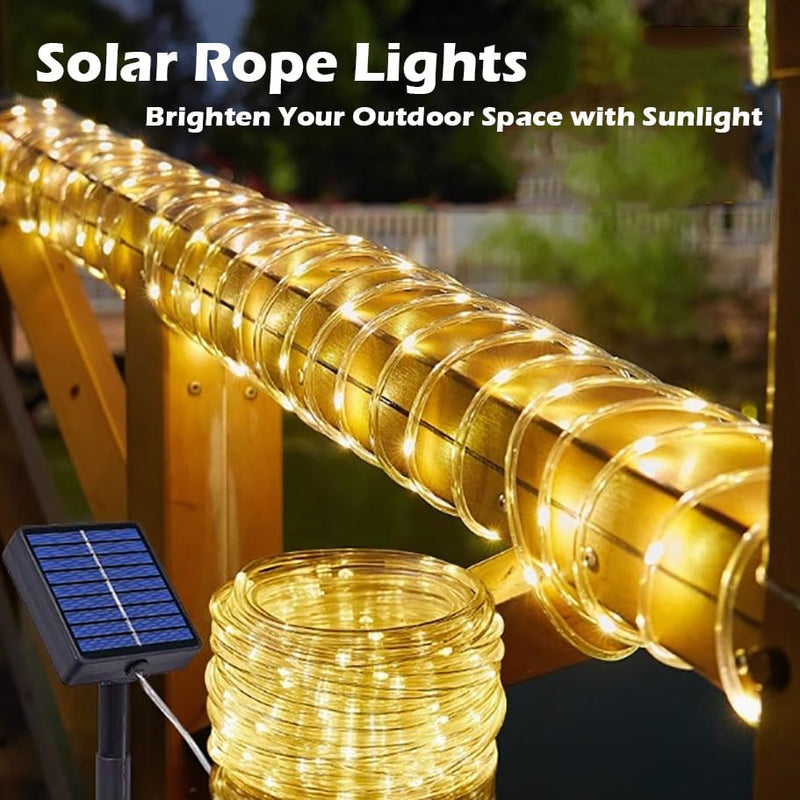 Solar Rope Light Waterproof IP65 39FT 100LEDs Outdoor LED ‎Solar Outdoor Lights for Party Garden Yard Home Wedding Christmas Halloween Holiday Tree Decoration Lighting Warm White 100 LED