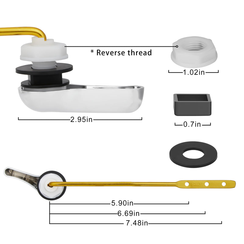 Toilet Handle Replacement Kit, 2 Pack Toilet Lever Flush Handle, Aluminum Alloy Arm, Chrome, Front Mount, Silver