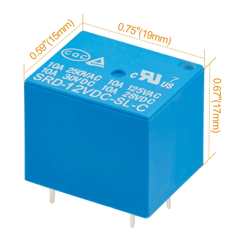 10Pcs PCB Power Relay SRD-12VDC-SL-C, DC 12V Coil, 10A 250VAC, SPDT, 5 Pin, for Household Appliance Boards (10) 10