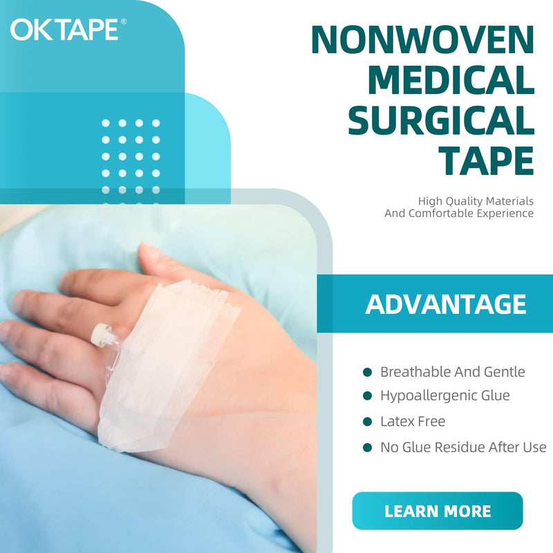 OK TAPE OKPore Medical Surgical Tape Nonwoven (Pack of 4) - First Aid Surgical Tape Soft and Breathable for Wound Dressing Care - 3in x 10yds 3“ x 10yds