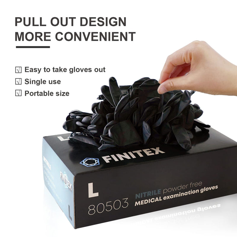 FINITEX - Black Nitrile Disposable Gloves, 5mil, Powder-free, Medical Exam Gloves Latex-Free 100 PCS For Cleaning Food (Large) Large