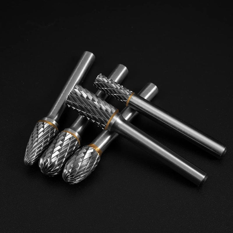 Carbide Burr Set 1/4" Shank 10PC Tungsten Double Cut Carbide Rotary Burr Set for Metal and Wood Carving, Grinding, Polishing, Engraving, Drilling in Sturdy Round Case. 10PC - 1/4 shank