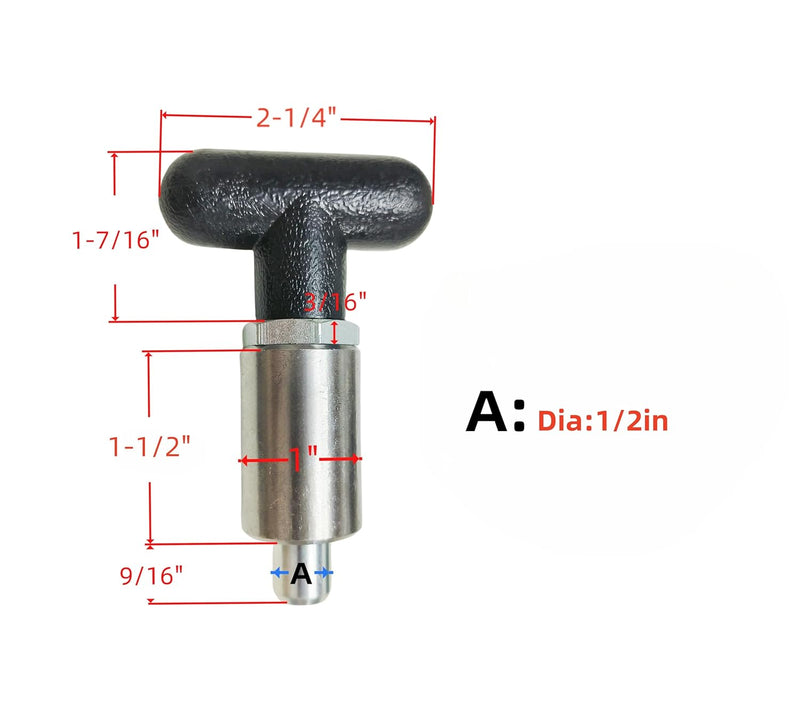 Innovative Components AI1/2T1.5-B-TR6 1/2" tapered tip, 2.25" Rounded T knob Spring Loaded Pop Pin 1.50" welds on barrel included