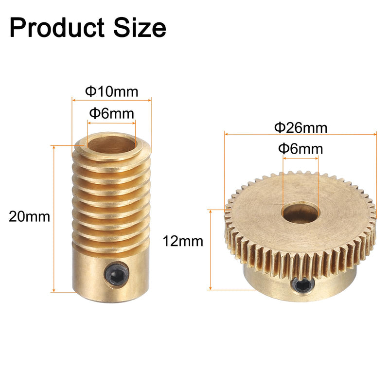 uxcell Worm Gear Set - 0.5 Module 50:1 Reduction Rate 6mm Hole Dia Gear Shaft and 6mm Hole Dia Gear Wheel 50T Drive Gear Box (Brass)