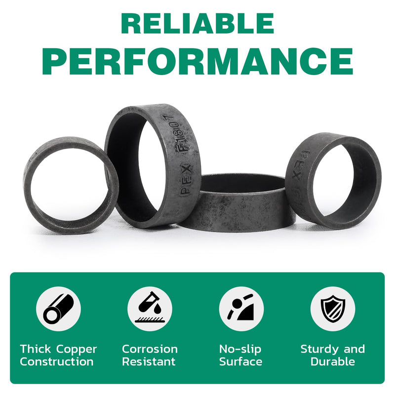 OURU 85PCS PEX Copper Crimp Rings Assortment, 1/2" 3/4" 1" for PEX Pipe 85PCS KIT