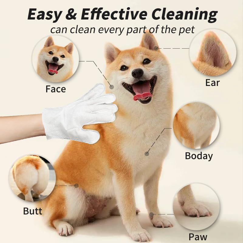 Pet Glove Wipe, Cleaning Glove for Dog and Cat, Fur Face, Ear, Eye, Paws Cleaning Wipes, Pet Wash Free Gloves, Cleaning Grooming Wipes for Daily Care and Traveling, No Rinse, Gentle, Thickened, 6PCS - PawsPlanet Australia