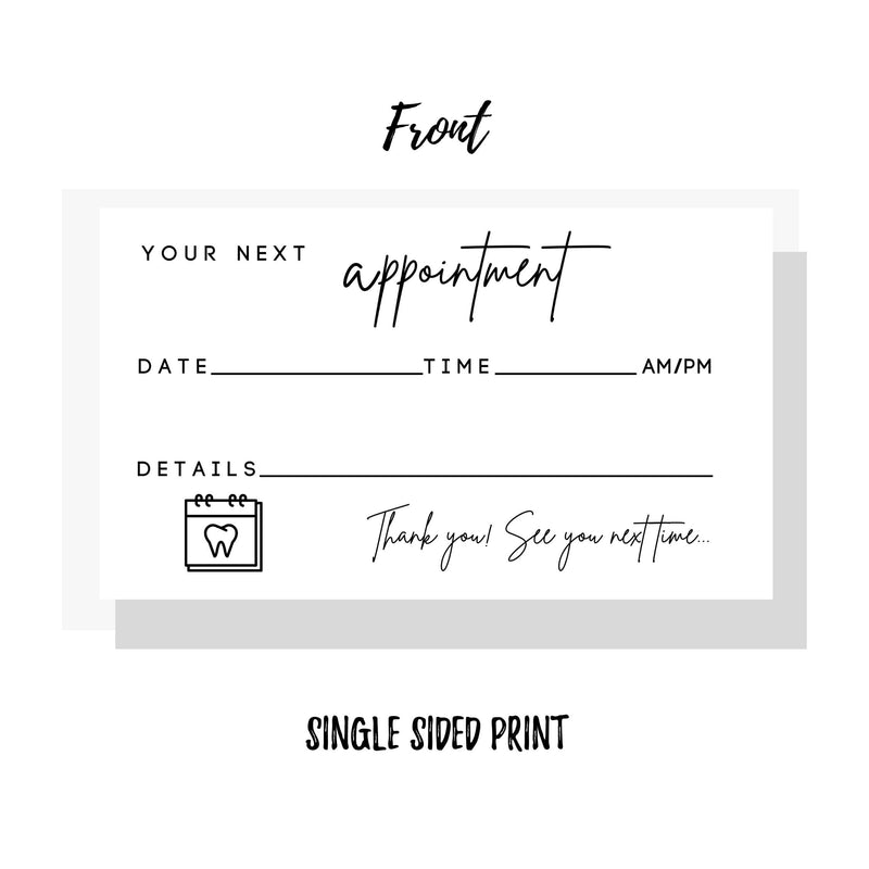 Dental Appointment Reminder Cards | 50 Pack | Teeth Whitening, Dental Office, Client Reminder, Patients, Pediatric Dentist, Orthodontics, Bulk 2x3.5” Minimalist