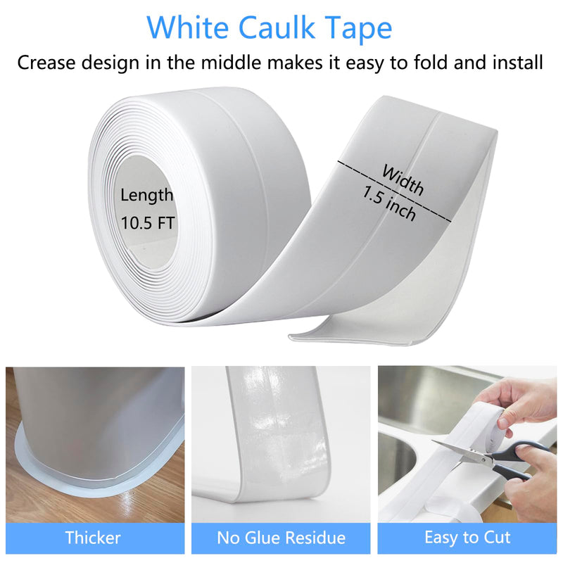 Caulk Tape Bath & Kitchen Caulking Tape Self Adhesive Waterproof, Toilet Caulk Sealant Tape, Bathtub Caulk Sealing Strip Tape for Bathroom Caulking Tape Shower Caulk Strip (1.5" x10.5Ft)