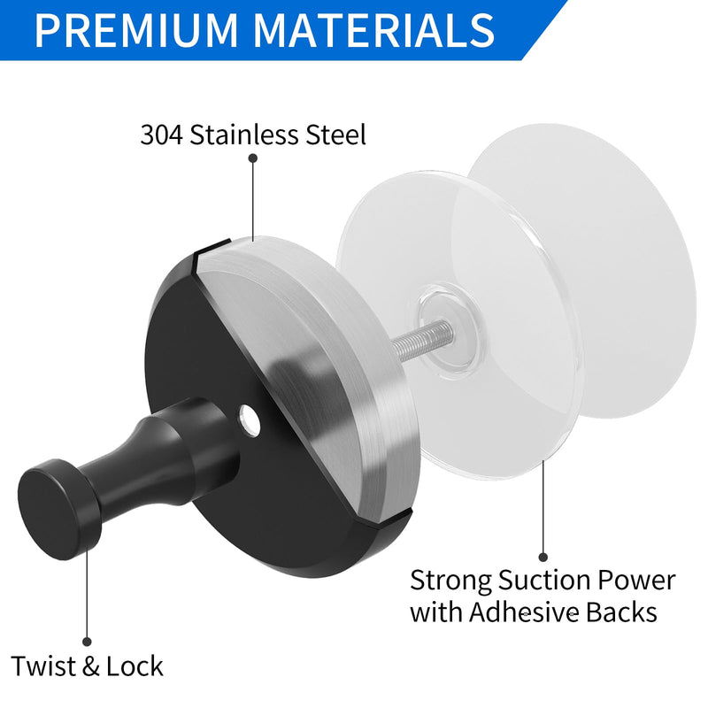 JUYSON Suction Cup Hooks for Shower, Towel Hooks for Bathrooms, Adhesive Shower Suction Hooks for Windows, Glass, Mirror, Tile, No Drill Shower Hooks for Hanging Loofah, Robe, Matte Black, 2 Pack