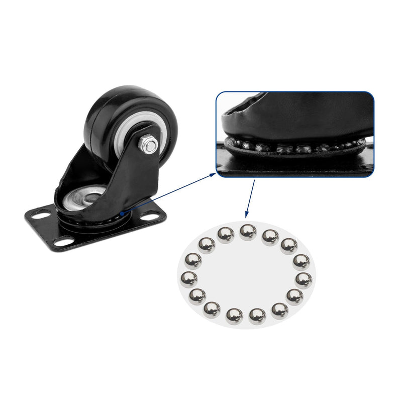 4 PCS 1.5 inch Heavy Duty Caster Wheels Polyurethane PU Rubber Swivel Casters with Top Plate & Strong Bearing Total 400lb Quite Mute Non-Marking Locking Stem Casters Black (1.5'') 1.5''
