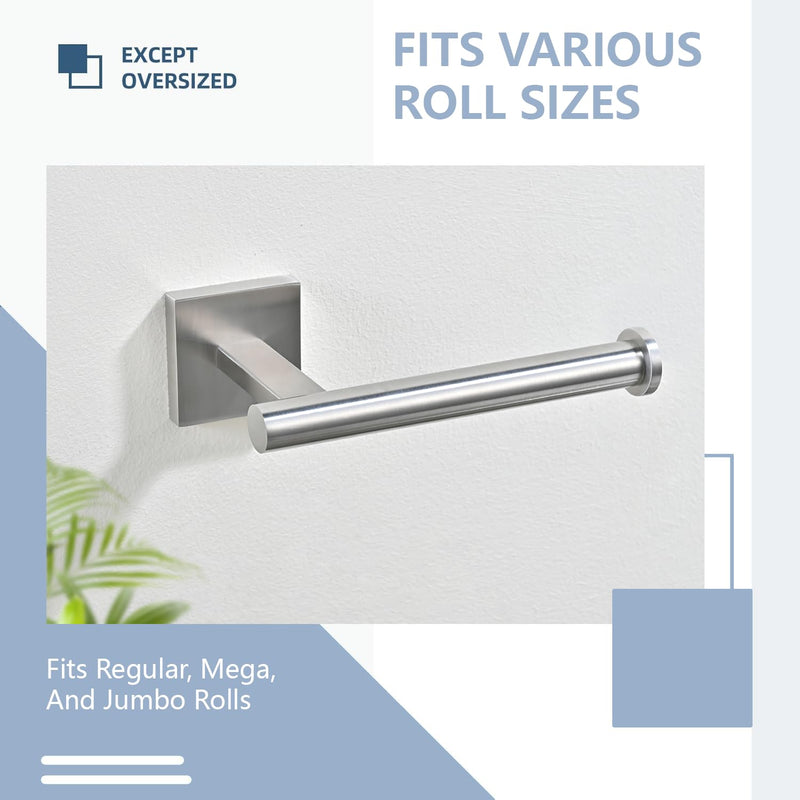 Toilet Paper Holder Wall Mount with 2 Towel Hooks, Brushed Nickel Bathroom Hardware Set, SUS304 Stainless Steel Toilet Paper Roll Holder and Robe Hook Set for Bathroom, RV, Kitchen