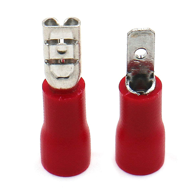Baomain 0.11" Red Female/Male Insulated Spade Wire Connector Electrical Crimp Terminal 22-16 AWG 2.8 x 0.5mm Pack of 100