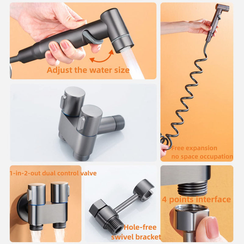 1-In-2-Out Dual Control Valve, Bathroom Faucet Double Handle Dual Control, Dual Control Valve for Bidet and Shower (Dual Control Valve with Faucet,Gray)