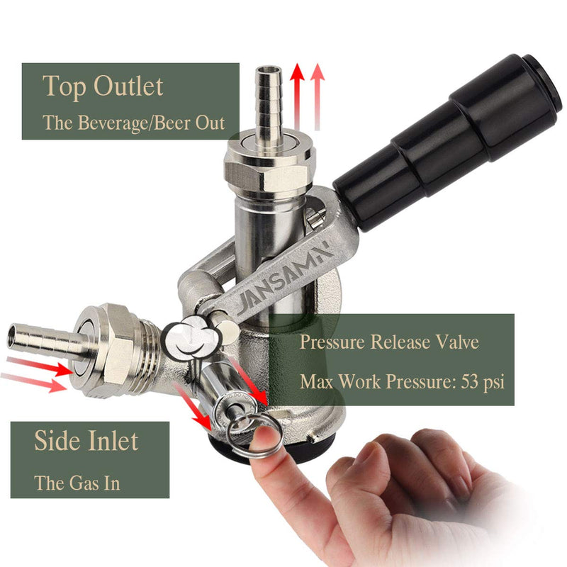Keg Coupler, Sankey D Tap with 304 Stainless Steel Probe, Keg Coupler D System with Black Handle & Hose Clamp, D Style,Sankey D Tap for 5/16" ID Hose