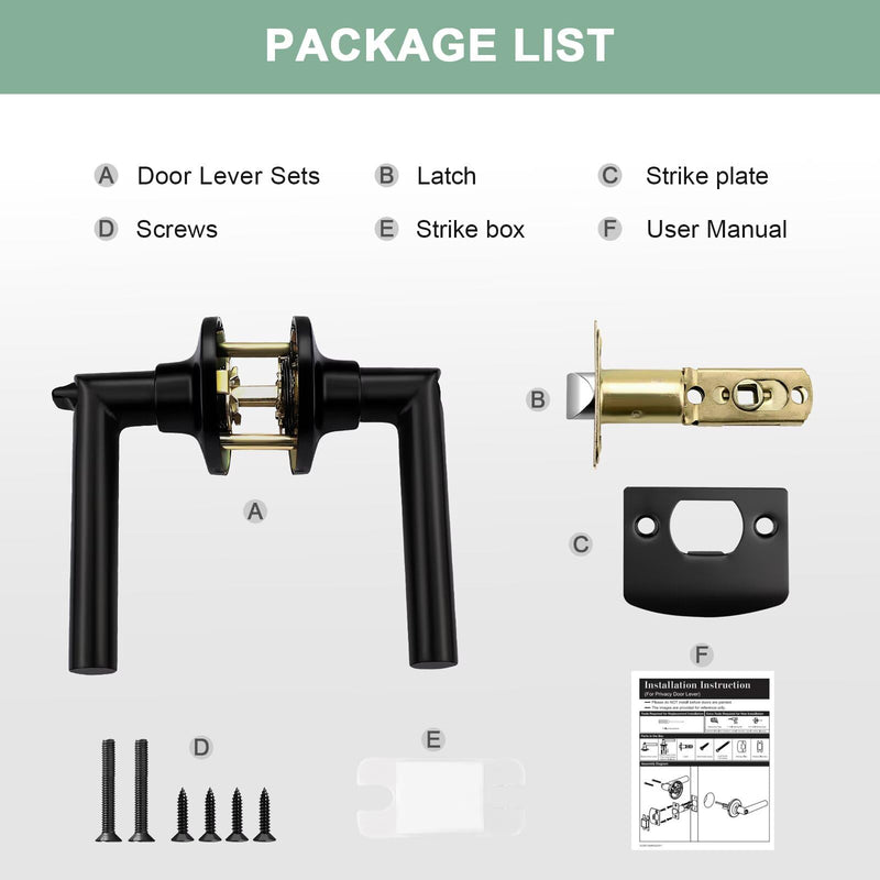 GOBEKOR 2 Pack Matte Black Door Handles Privacy Door Levers with Lock,Heavy Duty Interior Door Handles for Bedroom and Bathroom,Sleek Round Door Levers with No Key Privacy Door Handle