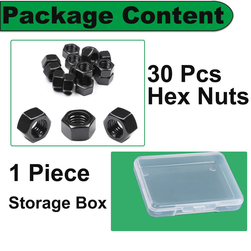M8 Hex Nuts, 30Pcs M8 x 1.25mm Hexagon Nut, Carbon Steel, Black Oxide, Hex Drive, Grade 8.8, Metric, Right Hand, 13mm/0.5" Width, 6.5mm/0.25" Height, Replacement Wheel Nut with Plastic Case
