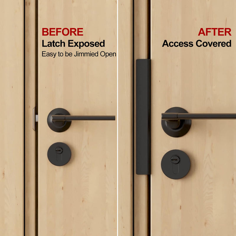 Door Latch Guard Plate 7” with 1” Offset Cover, Outswing Door Security Protector Shield, Heavy Duty Version, Door Knob/Deadbolt Latch Protector Plate (1 Pack) 1 Pack
