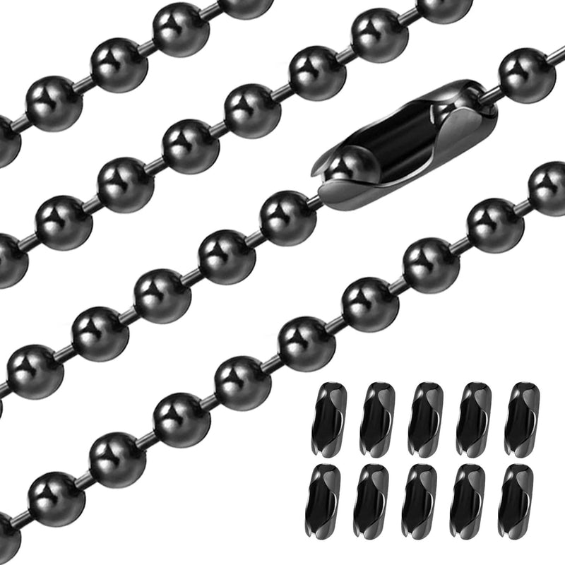 Black Ceiling Fan Pull Chain, 120" Extra Long Rust Proof 3mm Beaded Ball Light Pulls Extension Chains with 20Pcs Connectors Black