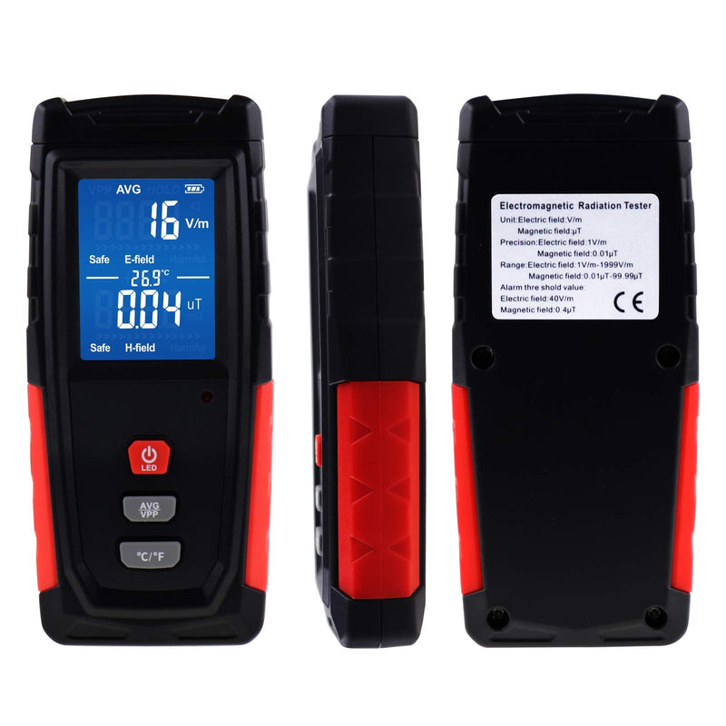 EMF Meter Rechargeable Digital Electromagnetic Field Radiation Detector with Color-Screen Display and Sound-Light Alarm for Electric Magnetic Field Inspection, Home, Office and Ghost Hunting