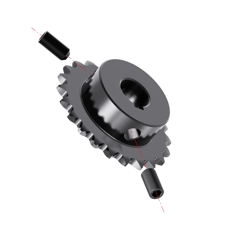 20 Tooth Roller Chain Sprocket B Type Hardened Teeth, 25 Chain Sigle Strand 1/4-Inch Pitch, 1/2" Bore Black Oxide C45 Carbon Steel, Keyway with Fasten Screws for 04C Chain 20T/12.7(5x2.3)mm keyway