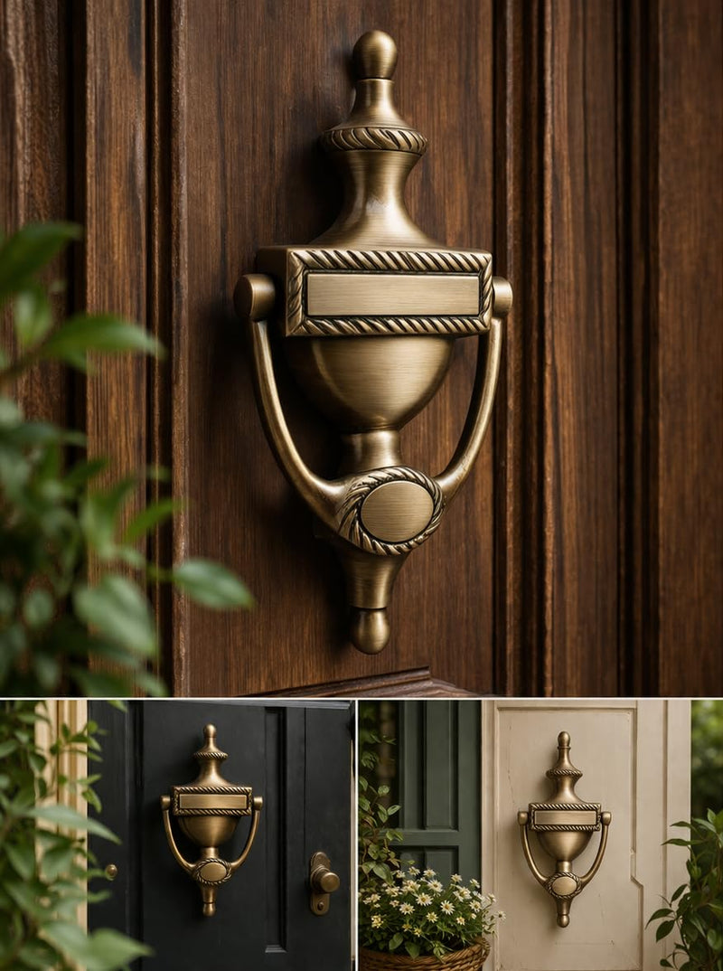 Brass Door Knocker Hand-Etched Carved Gate Knocker Handle Pull Door Accessories Home Decor Hardware Golden (Georgian) Georgian