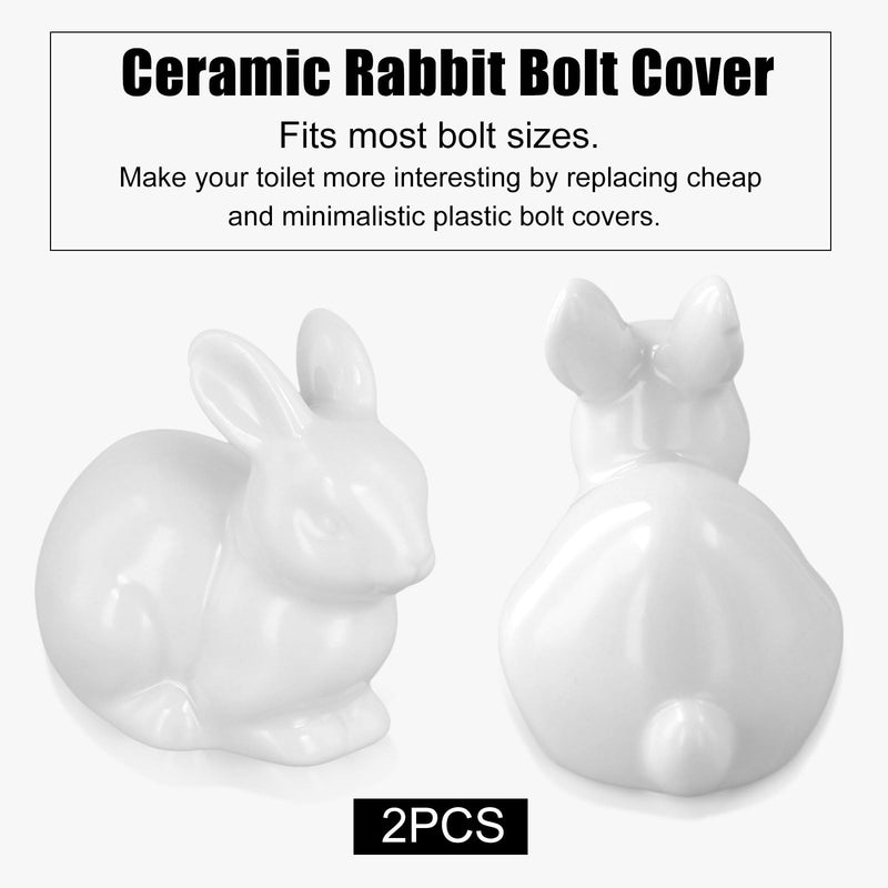2PCS Toilet Bolt Covers, Decorative Toilet Screw Covers Cute Hidden Toilet Screw Caps for Bottom of Toilet Fits Most Bolts (Ceramic Rabbit Style)
