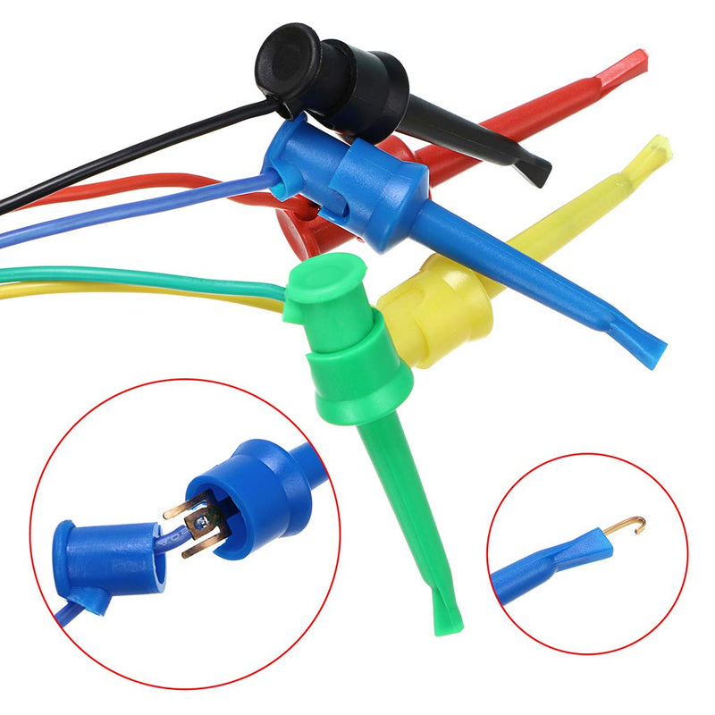 Sumnacon 10 Pcs Multimeter Electrical Test Dual Lead Test Hook Clips - 5 Colors 20 AWG Silicone Flexible Test Cables for Electronic, Component, Testing Connecting