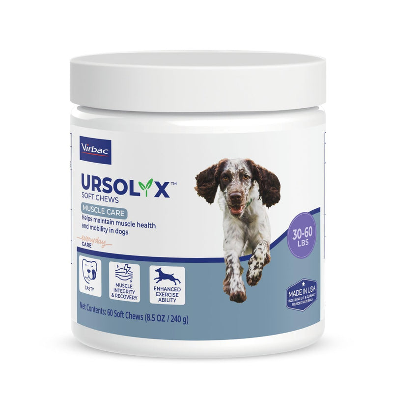 Virbac URSOLYX™ Soft Chews for Dogs | Muscle Health Support for Senior, Active or Recovering Dogs, Medium 30-60lbs | 60 Count 2- Month Supply 1 Pack (60 count)